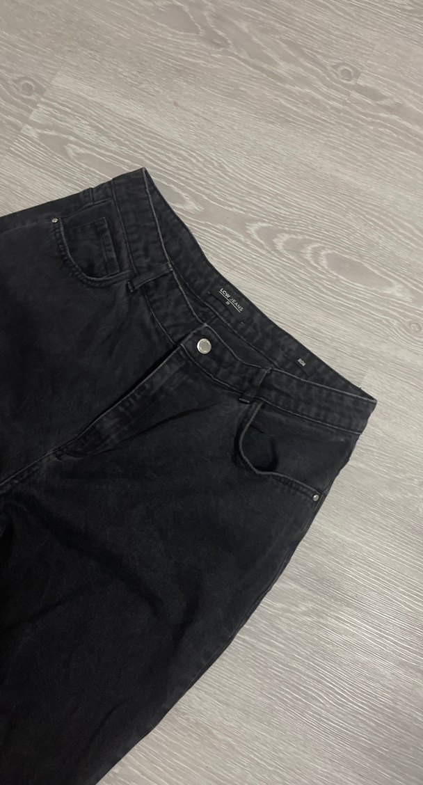 Düğmeli Siyah Loose Fit Kadın Kot Pantolon - Görsel 4