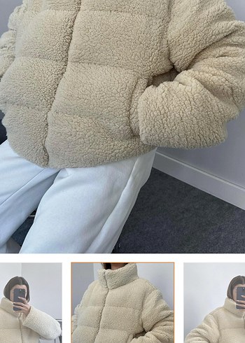 Bej Kadın Midi Boy Peluş Ceket - Görsel 2