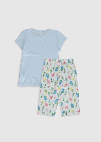 LC Waikiki Mavi Çiçek Baskılı Kız Bebek pijama Takımı