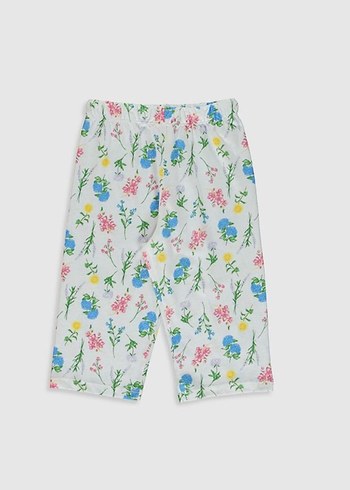 4 Yaş Beden mavi Renk Mavi Çiçek Desenli Kız çocuk pijama Takımı