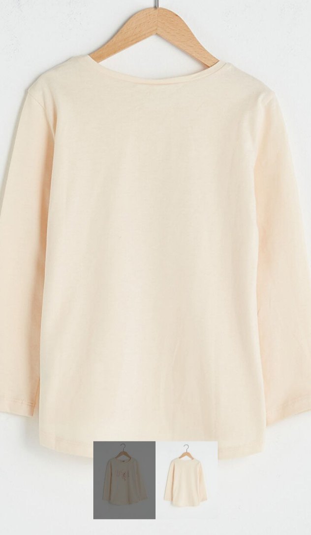 Kız Çocuk Bej Uzun Kollu Baskılı Tişört - Görsel 2