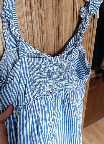 44 Beden Askılı, mavi çizgili Tulum