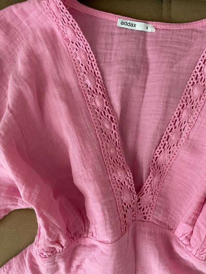 Dantel Detaylı Pembe Keten Bluz - Görsel 2
