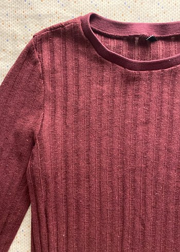 Bordo Kadın Triko Uzun Kollu Sweatshirt - Görsel 2