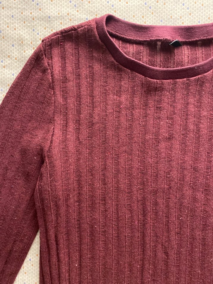 Bordo Kadın Triko Uzun Kollu Sweatshirt - Görsel 2