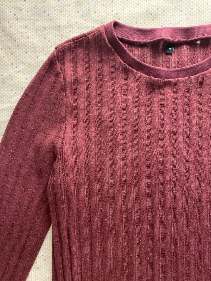 Bordo Kadın Triko Uzun Kollu Sweatshirt - Görsel 3