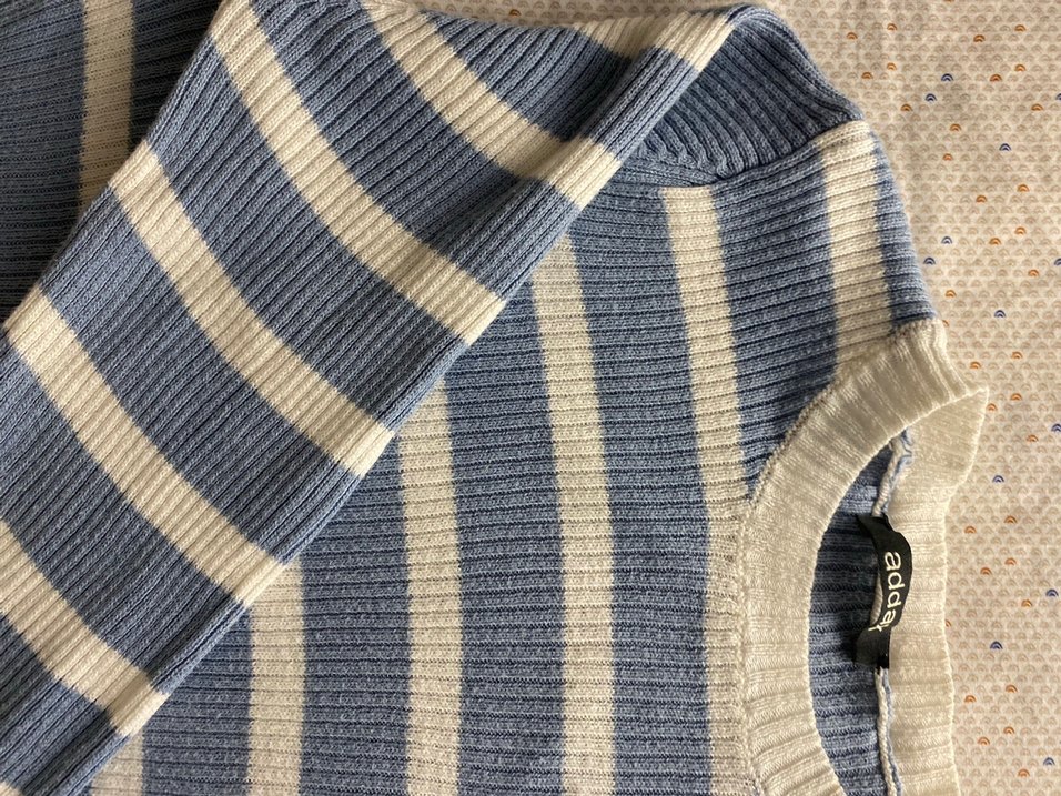 Çizgili Mavi-Gri Kadın Triko Kazak - Görsel 3