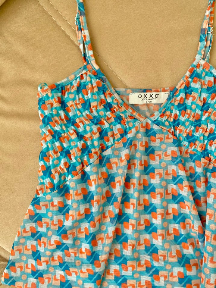 Kadın Çok Renkli Retro Desenli Askılı Bluz - Görsel 2