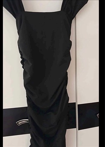 Siyah Straplez Mini Drapeli Abiye Elbise - Görsel 2