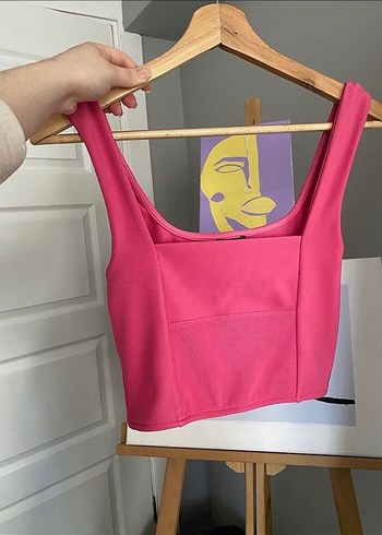 Pembe Straplez Mini Crop Top - Görsel 5