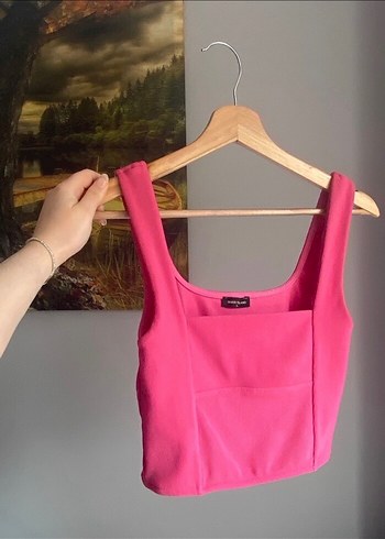 Pembe Straplez Mini Crop Top - Görsel 3