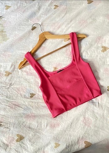 Pembe Straplez Mini Crop Top - Görsel 4