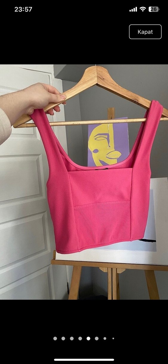Pembe Straplez Mini Crop Top - Görsel 5