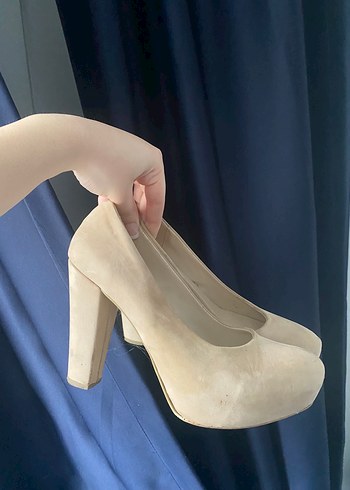 Bej Süet Platform Topuklu Kadın Stiletto - Görsel 4