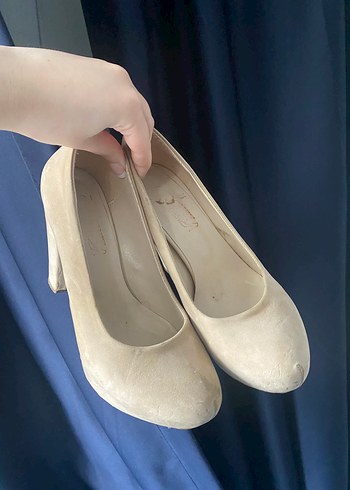 Bej Süet Platform Topuklu Kadın Stiletto - Görsel 2