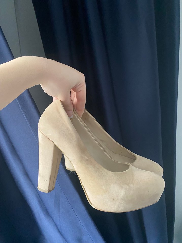 Bej Süet Platform Topuklu Kadın Stiletto - Görsel 4