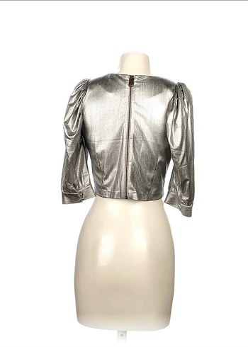 Parlak Metalik Gri Straplez Crop Top - Görsel 4