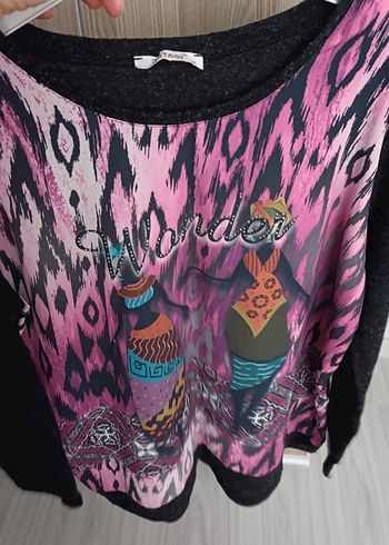 m Beden pembe Renk Bohem Tarzı Pembe Desenli Uzun Kollu Sweatshirt