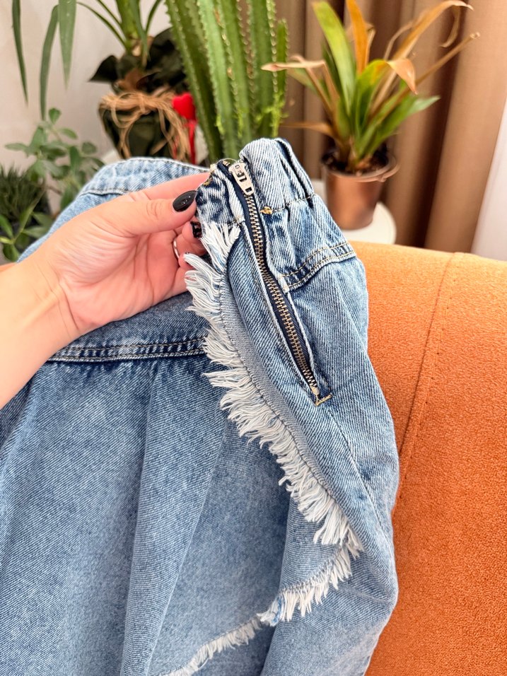 Açık mavi volan detaylı şort etek - Görsel 4