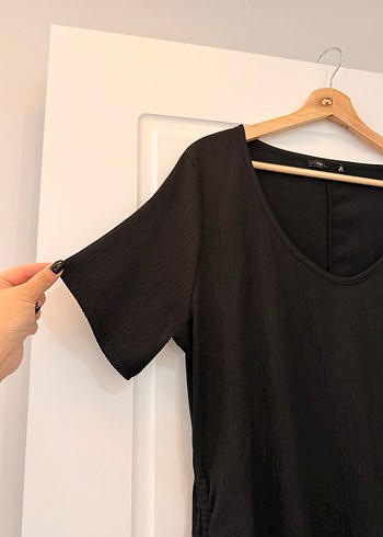 Siyah Salaş kenardan boy ayarlamalı elbise - Görsel 2