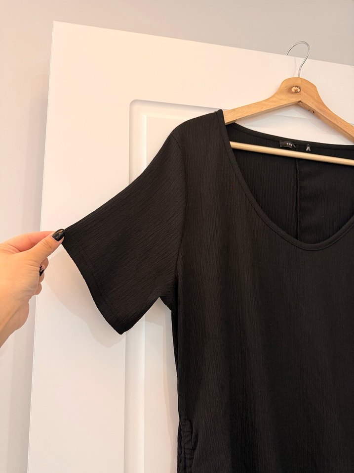 Siyah Salaş kenardan boy ayarlamalı elbise - Görsel 2