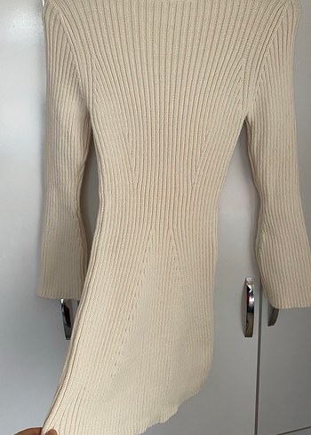 Bej Fitilli Boğazlı Kadın Triko Elbise - Görsel 2