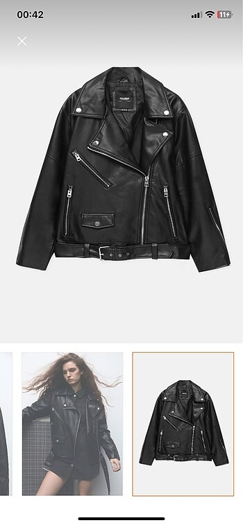 Pull& Bear oversize suni deri biker ceket