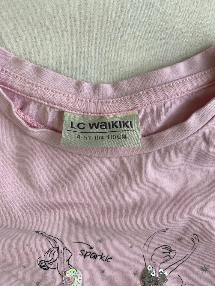 Kız Çocuk Pembe Pamuklu Tişört Fırfırlı - Görsel 4