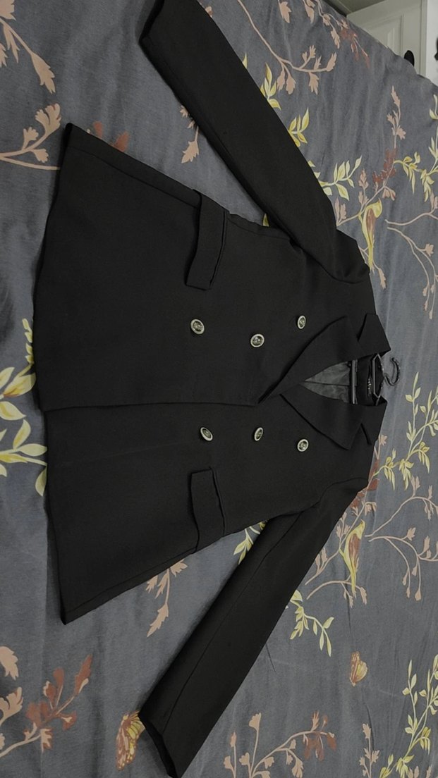 Düğmeli Siyah Kadın Midi Blazer - Görsel 3