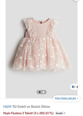 H&M Pembe Tül Etekli Nakışlı Kız Elbisesi