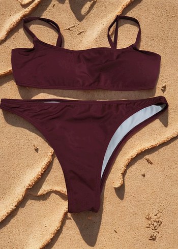 Bordo Strappy Bikini Takımı