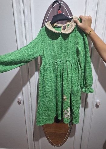 Yeşil Midi Örgü Kız çocuk Elbise - Görsel 4