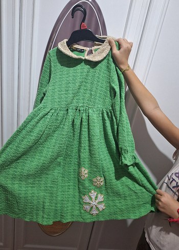 Yeşil Midi Örgü Kız çocuk Elbise - Görsel 3