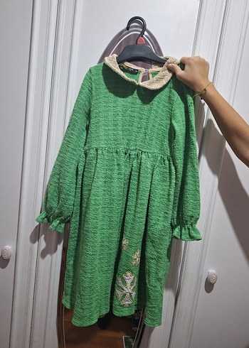 Yeşil Midi Örgü Kız çocuk Elbise - Görsel 6