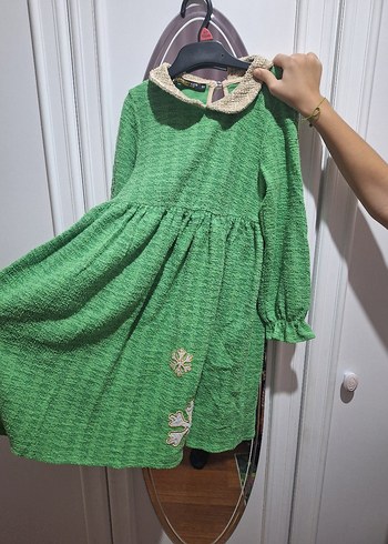 Yeşil Midi Örgü Kız çocuk Elbise - Görsel 5