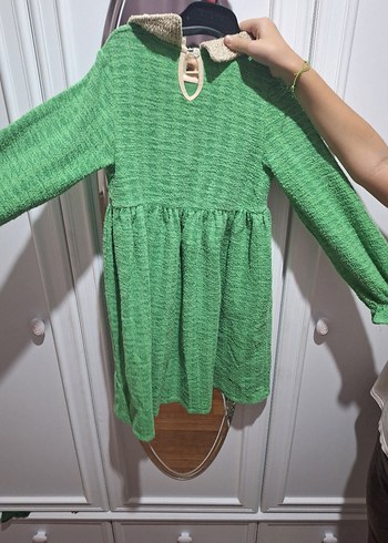 Yeşil Midi Örgü Kız çocuk Elbise - Görsel 2