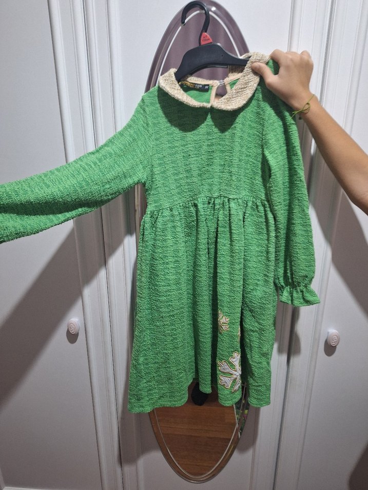 Yeşil Midi Örgü Kız çocuk Elbise - Görsel 4