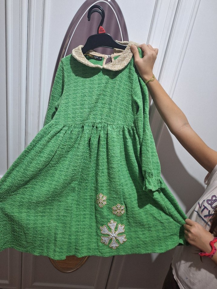 Yeşil Midi Örgü Kız çocuk Elbise - Görsel 3