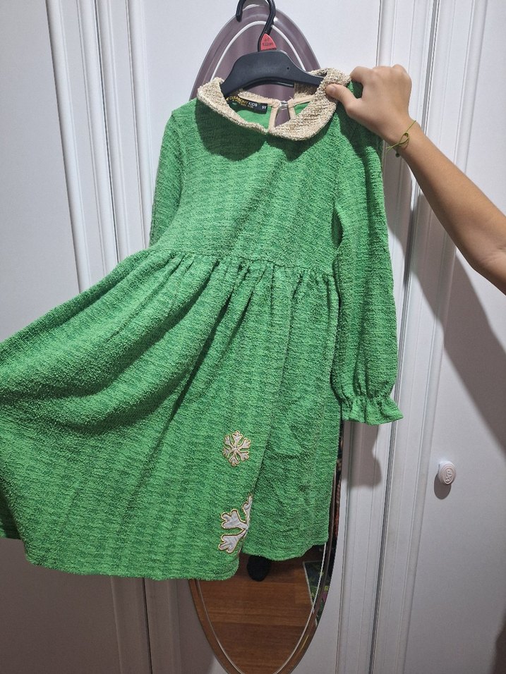Yeşil Midi Örgü Kız çocuk Elbise - Görsel 5