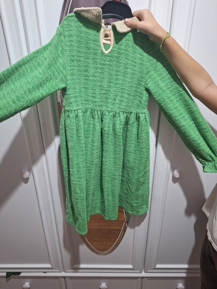 Yeşil Midi Örgü Kız çocuk Elbise - Görsel 2