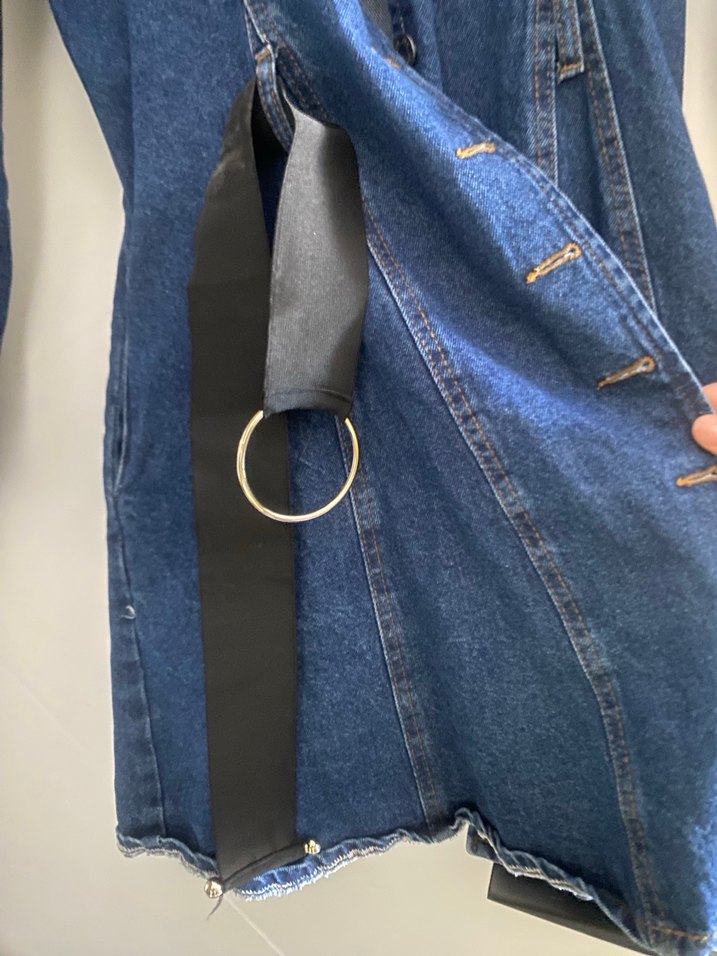 Düğmeli Uzun Mavi Denim Ceket - Görsel 2