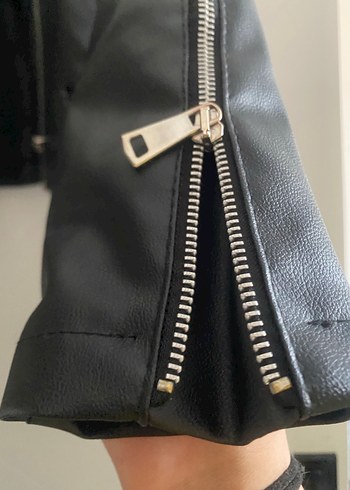 Kadın Siyah Deri Biker Ceket - Görsel 4