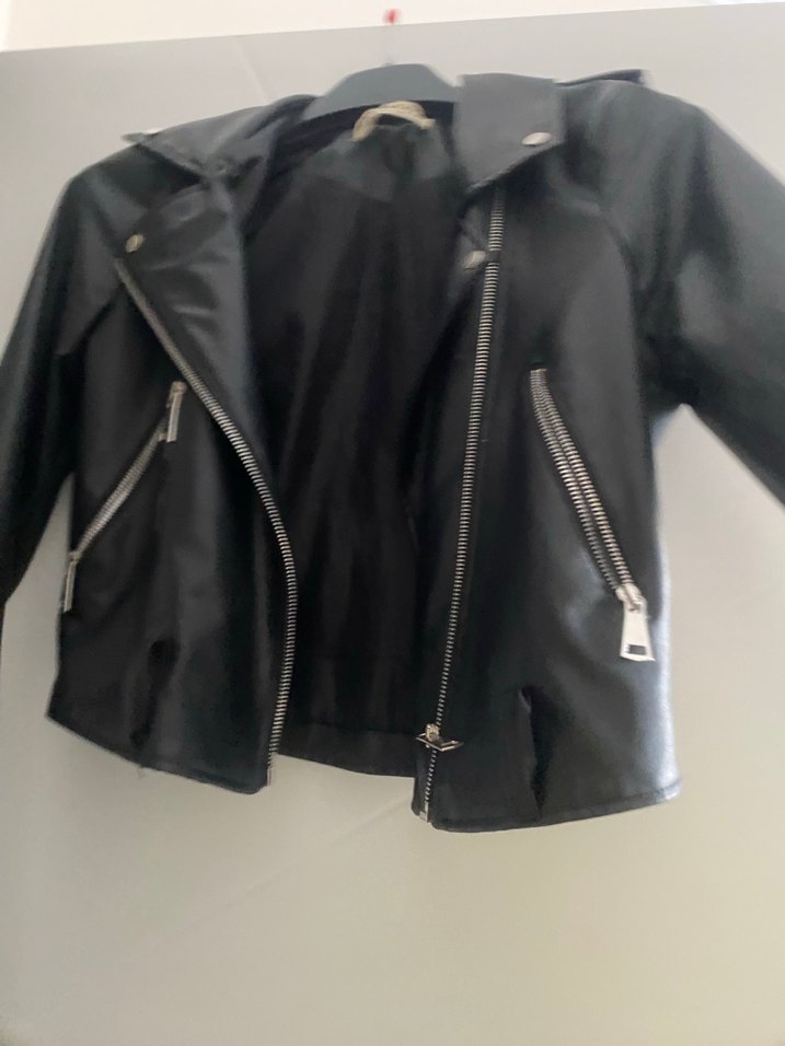 Kadın Siyah Deri Biker Ceket - Görsel 5