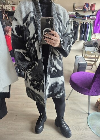 Diğer Kalin italyan oversize hırka, raised silk cardigan