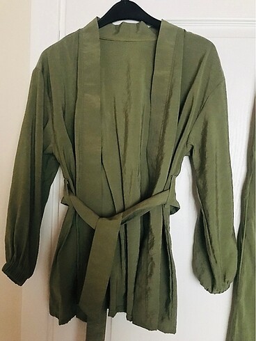 s Beden Yeşil bol pantolon kimono üst salaş takım