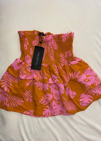 Pembe Renkli Bohem Mini Etek