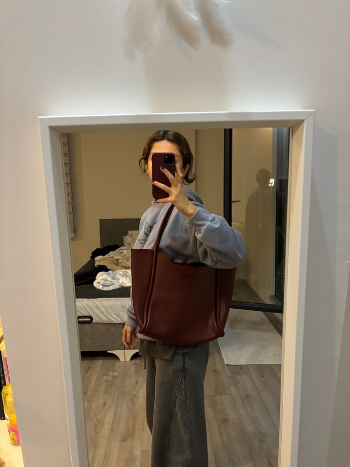 Bordo Deri Pinterest Çanta - Görsel 3