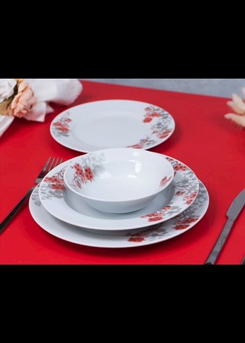 Beden 48 Parça Kırmızı Çiçek Desenli Yemek Takımı