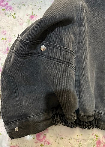 Diğer Gri Kadın Denim Ceket, Düğmeli, Bol Kesim