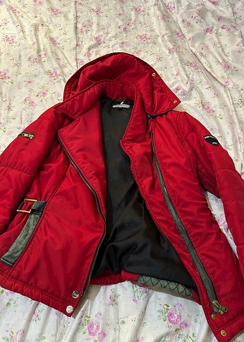 Kırmızı Fermuarlı Street Wear Kadın Mont